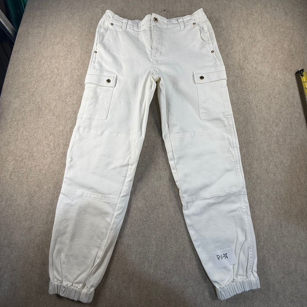 Michael Kors White Denim Cargo Jogger Pants Gold Hardware Size 6